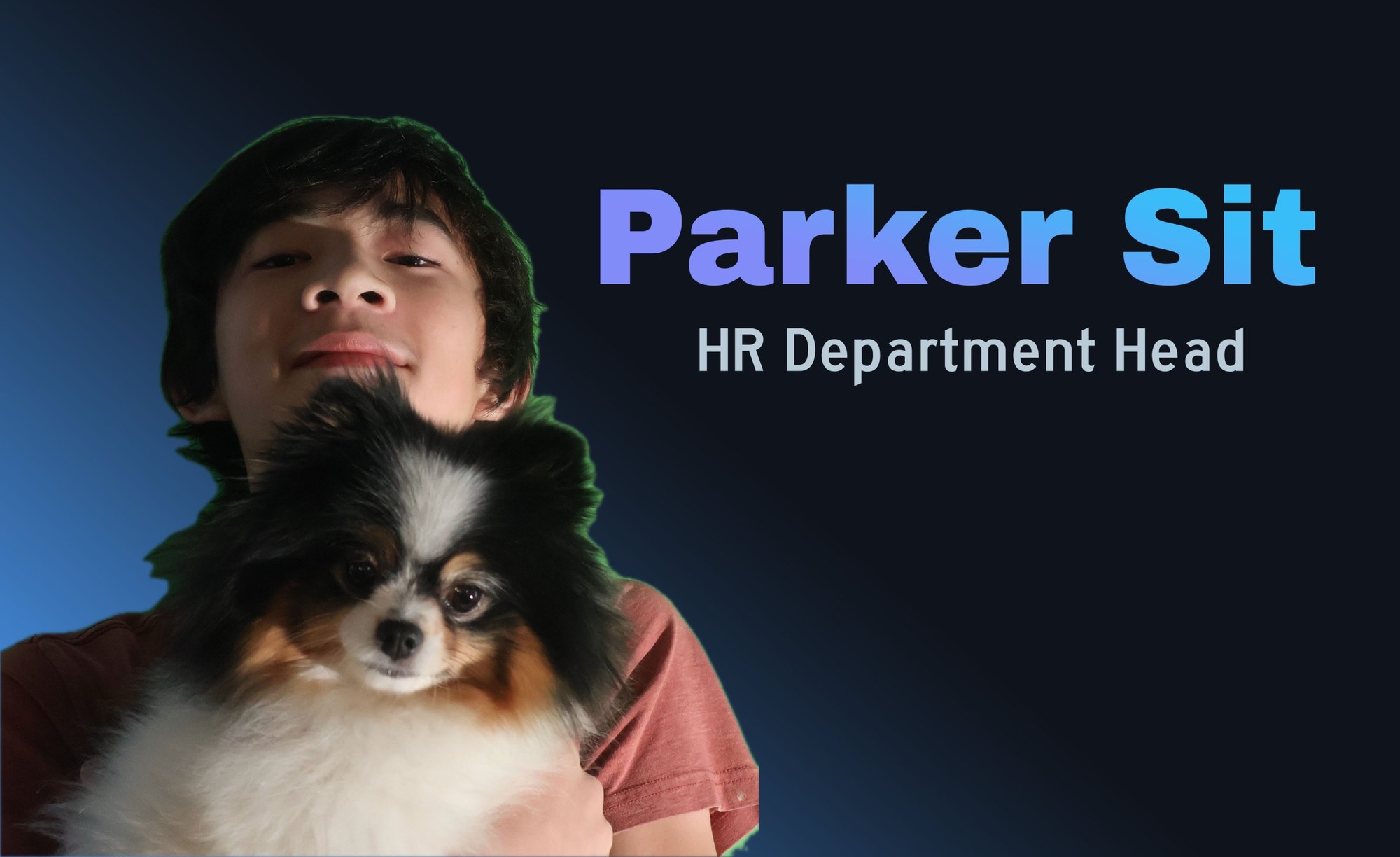 Parker Sit, HR Department Head at VHproduct, holding his dog